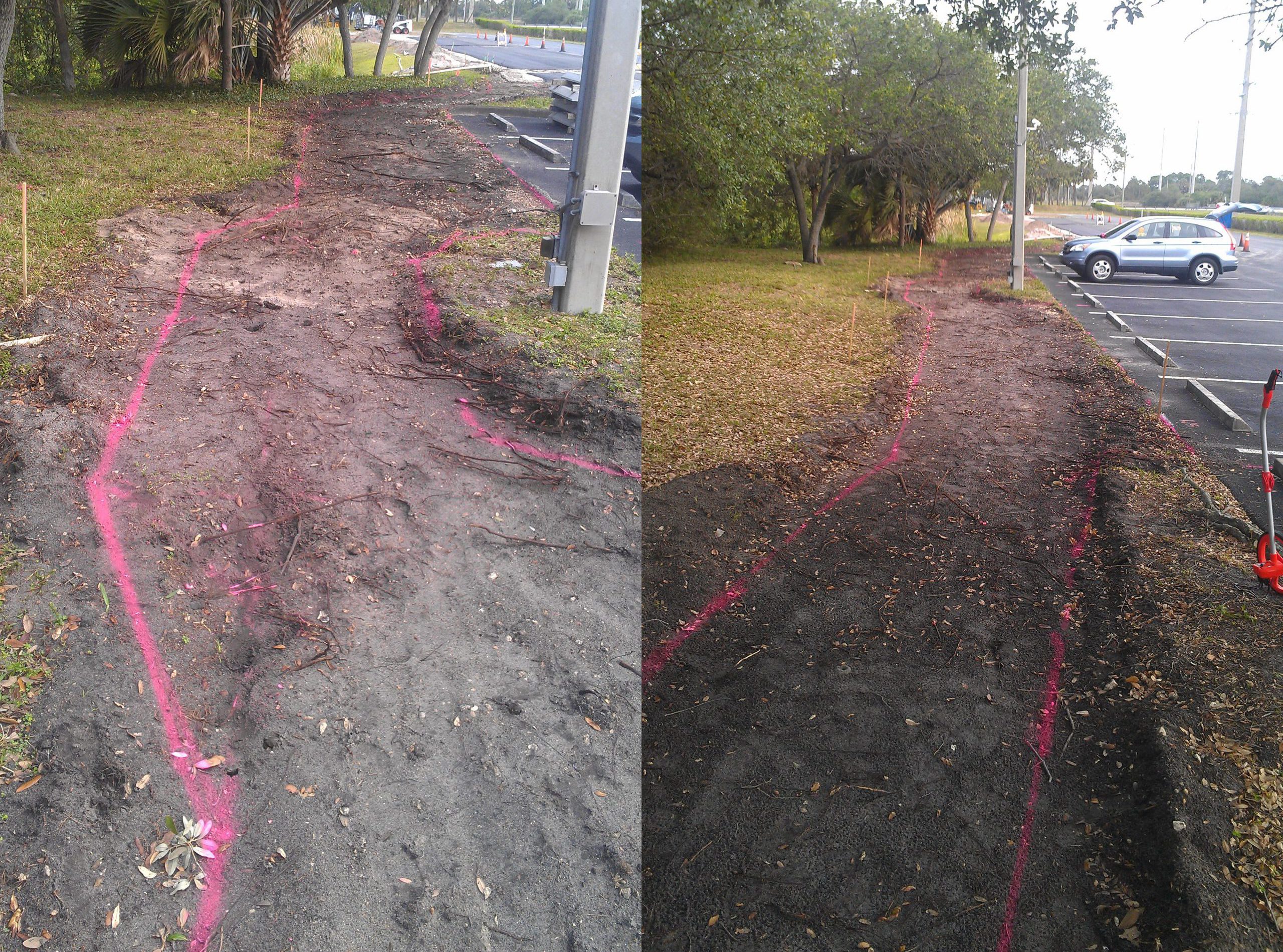 A Muddy Path With Red Color Marking One